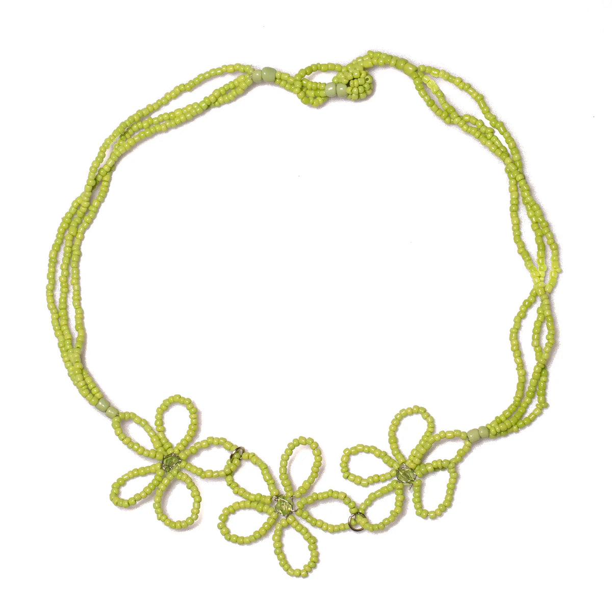 Beaded flower necklace by Suzie Blue Canada featuring colorful beads and floral design on a delicate chain.