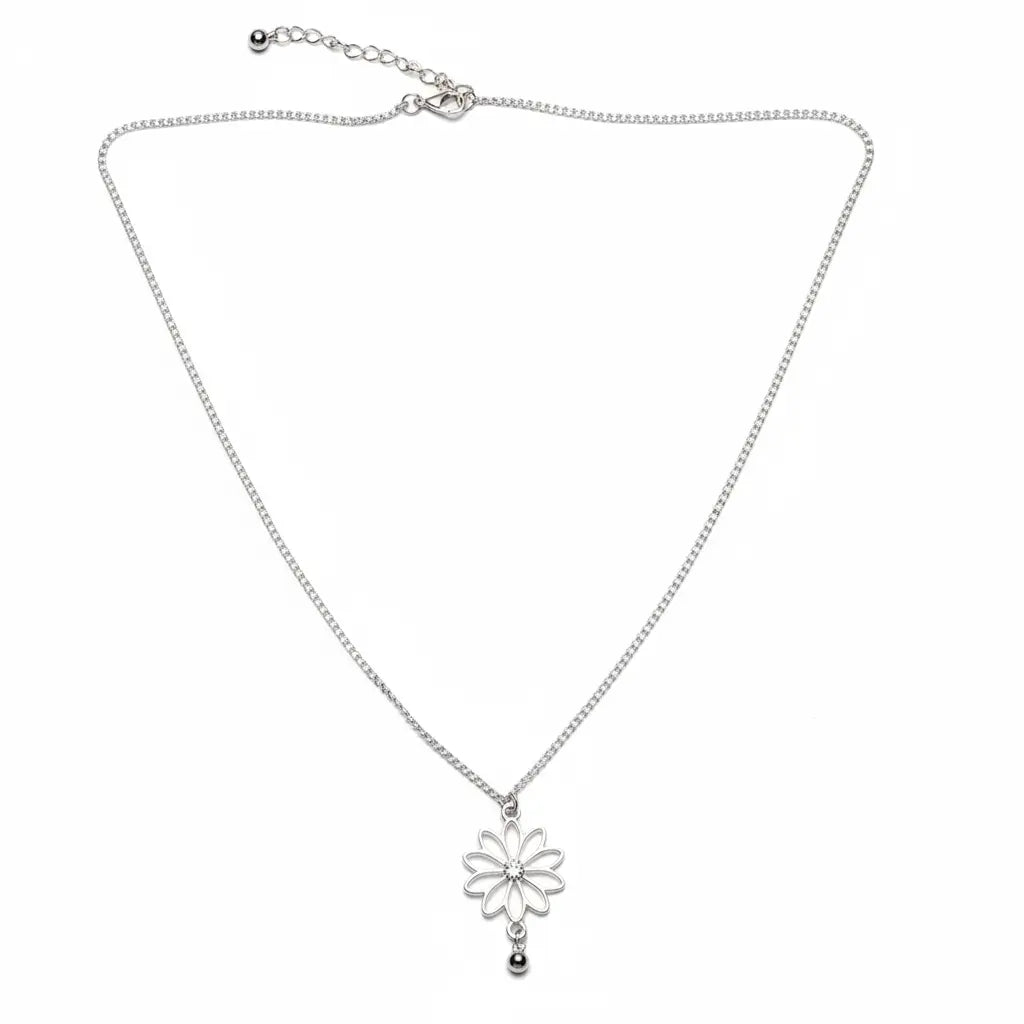 Silver-plated single flower necklace featuring an elegant floral design, perfect for delicate jewelry styling by Suzie Blue Canada.