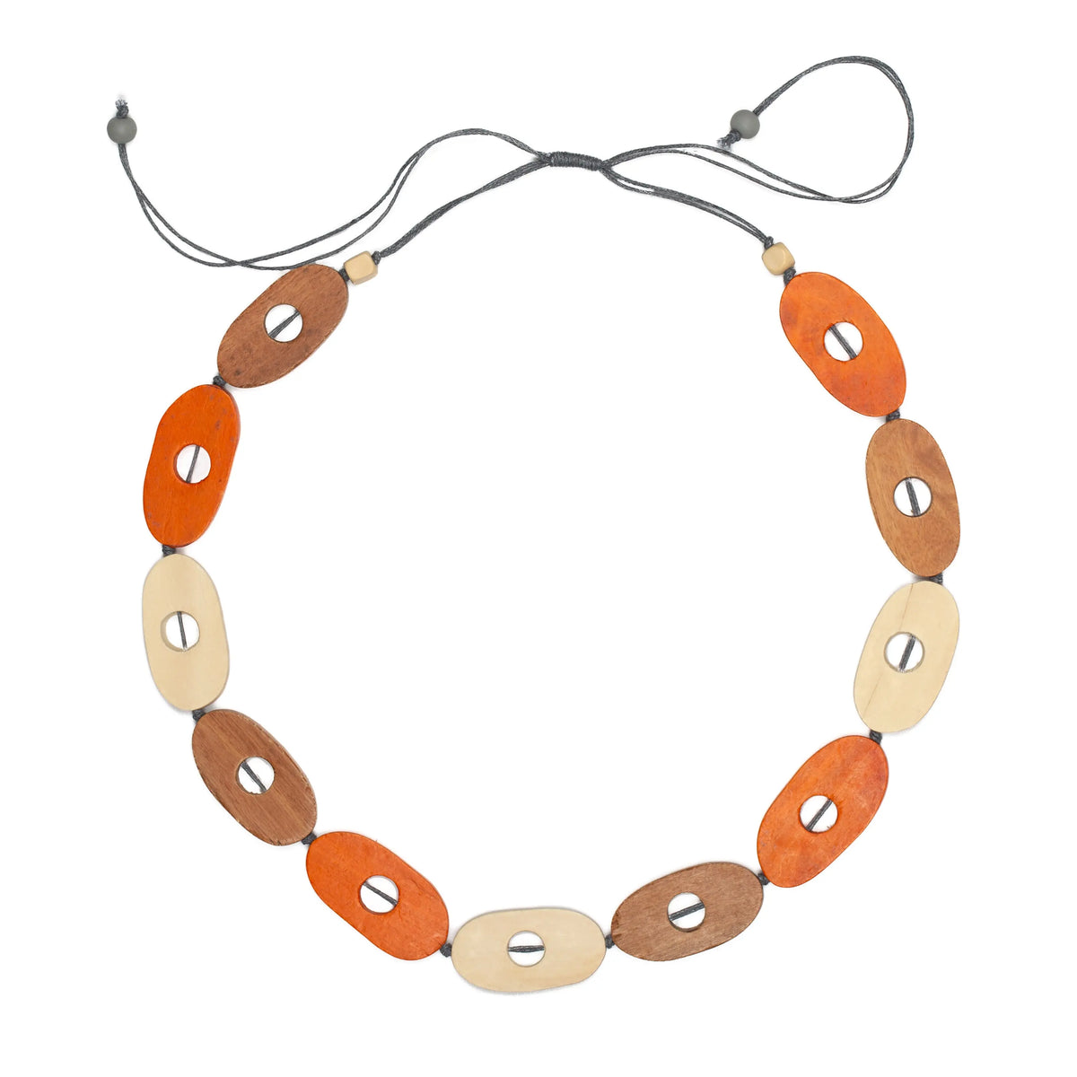 Wooden oval necklace by Suzie Blue Canada featuring a smooth, natural wood finish with a sleek, elegant design.