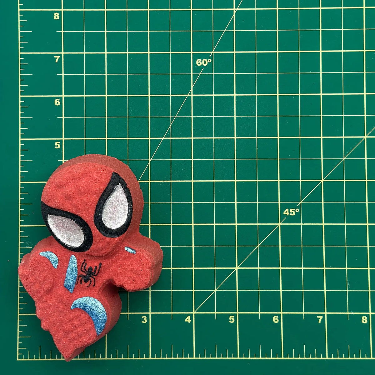 Adorable Chibi Spidey figure from The Bomb Bar Canada, a collectible bath and body product for Marvel fans.