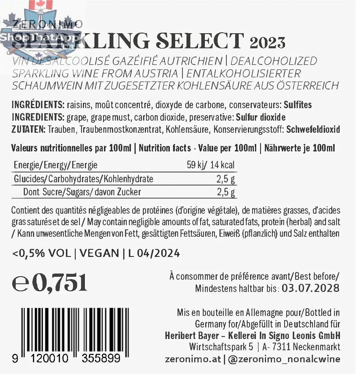 Zeronimo Sparkling Select - Premium Sparkling Beverage - Shopthatapp.ca