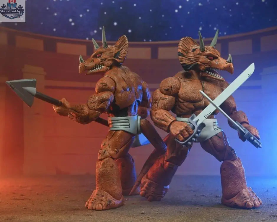 Teenage Mutant Ninja Turtles Triceraton Gladiator action figure from Mirage Comics by Toy Snowman, detailed toy collectible.