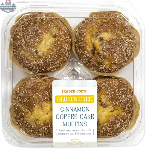 Gluten free cinnamon coffee cake muffins from Trader Joe's by Vancou-Vert Trading Ltd., fresh baked with a cinnamon swirl topping.