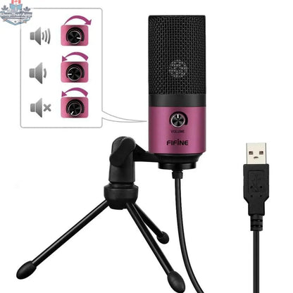 Fifine USB condenser microphone for laptops, cardioid design, used for studio vocals and voice overs, by 777tech.