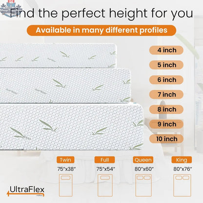 UltraFlex SleepTight mattress with gel memory foam, bamboo cover, showing the medium firm mattress with a cozy, supportive surface.