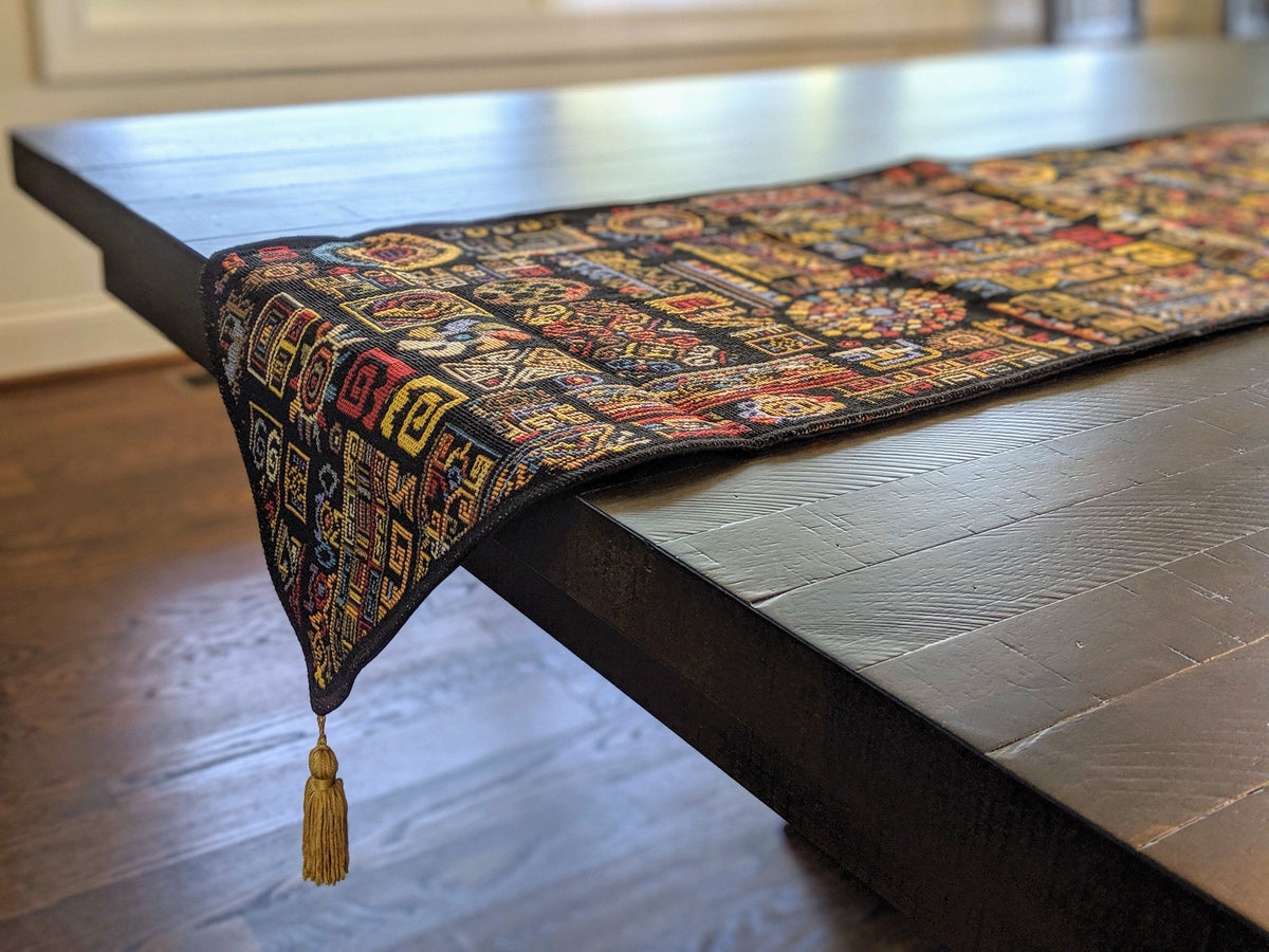 DaDa Bedding Ethnic Ornaments Geometric Black Elegant Woven Tapestry Dining Table Runner (18118)--www.Shopthatapp.ca-DaDalogy Bedding Collection