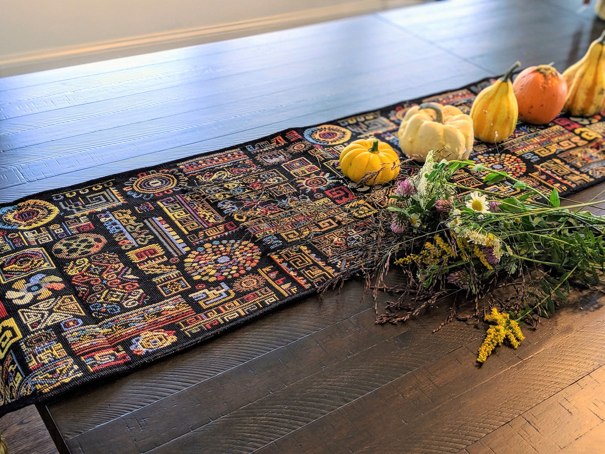 DaDa Bedding Ethnic Ornaments Geometric Black Elegant Woven Tapestry Dining Table Runner (18118)--www.Shopthatapp.ca-DaDalogy Bedding Collection