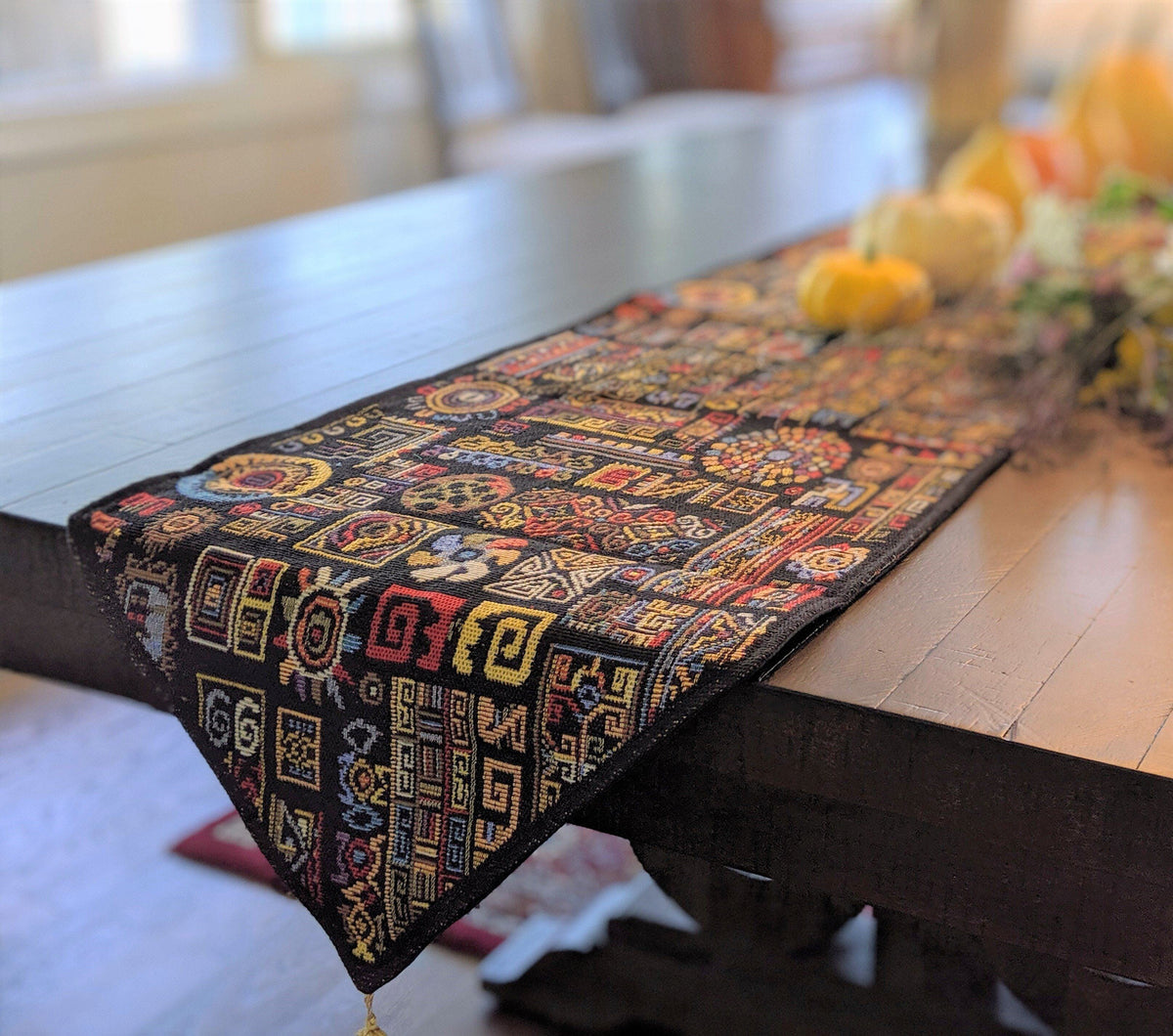 DaDa Bedding Ethnic Ornaments Geometric Black Elegant Woven Tapestry Dining Table Runner (18118)--www.Shopthatapp.ca-DaDalogy Bedding Collection
