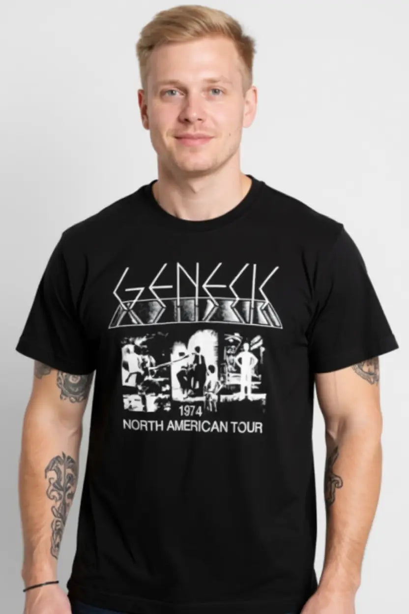 Little Guitars Genesis Lamb Lies Down T-Shirt featuring band artwork, official merchandise, casual clothing for Genesis fans.