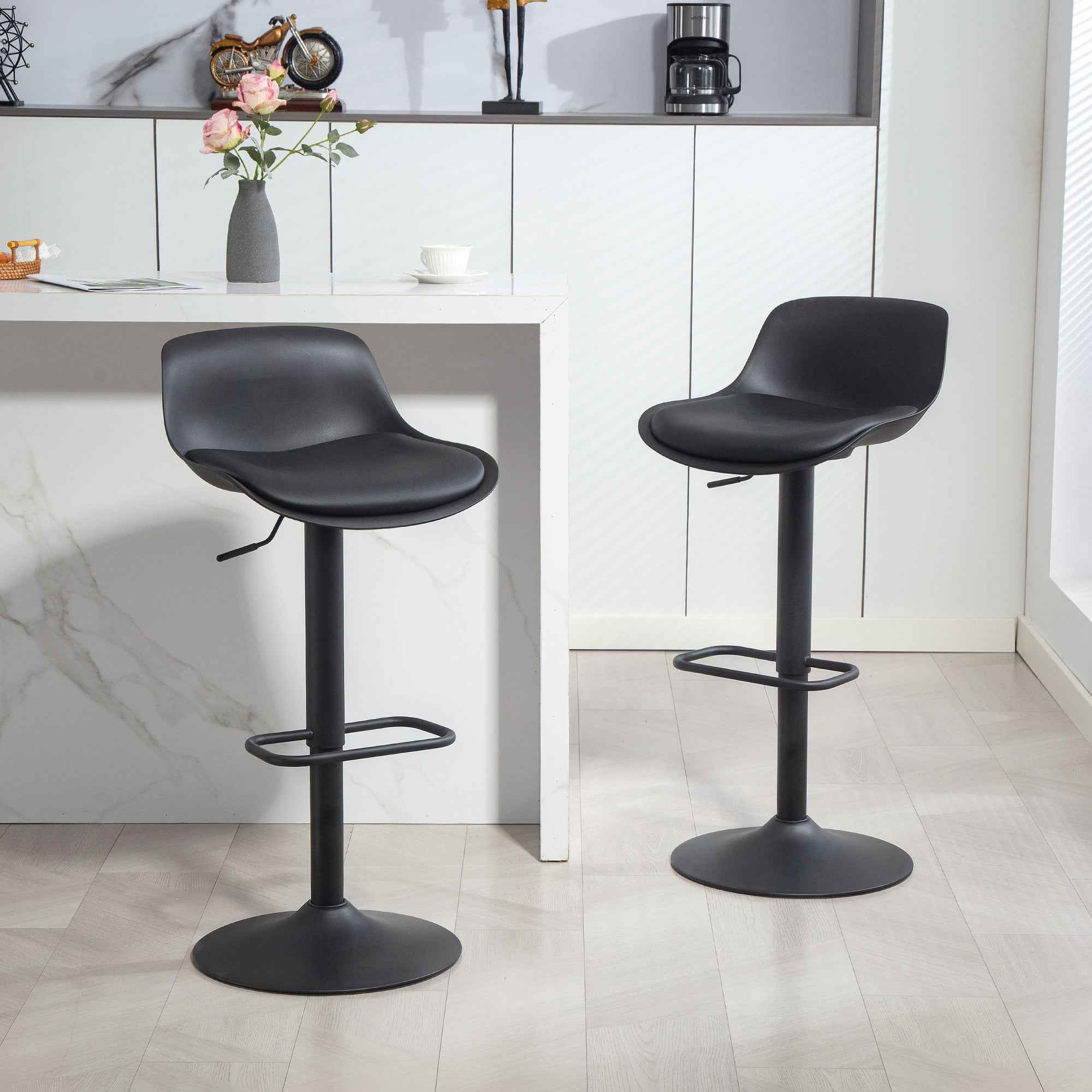 Zee Counter Height/Bar Stools Set of 2 with Adjustable Height and Swivel Seat-Black