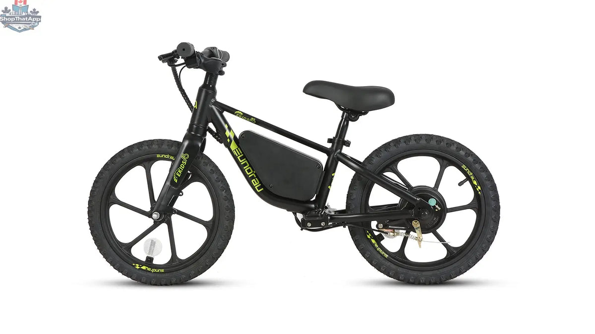 E-Vélo EUNORAU QUEBEC EKIDS16 1.0 electric bicycle with sleek frame and 26-inch wheels, ready for urban and outdoor riding.