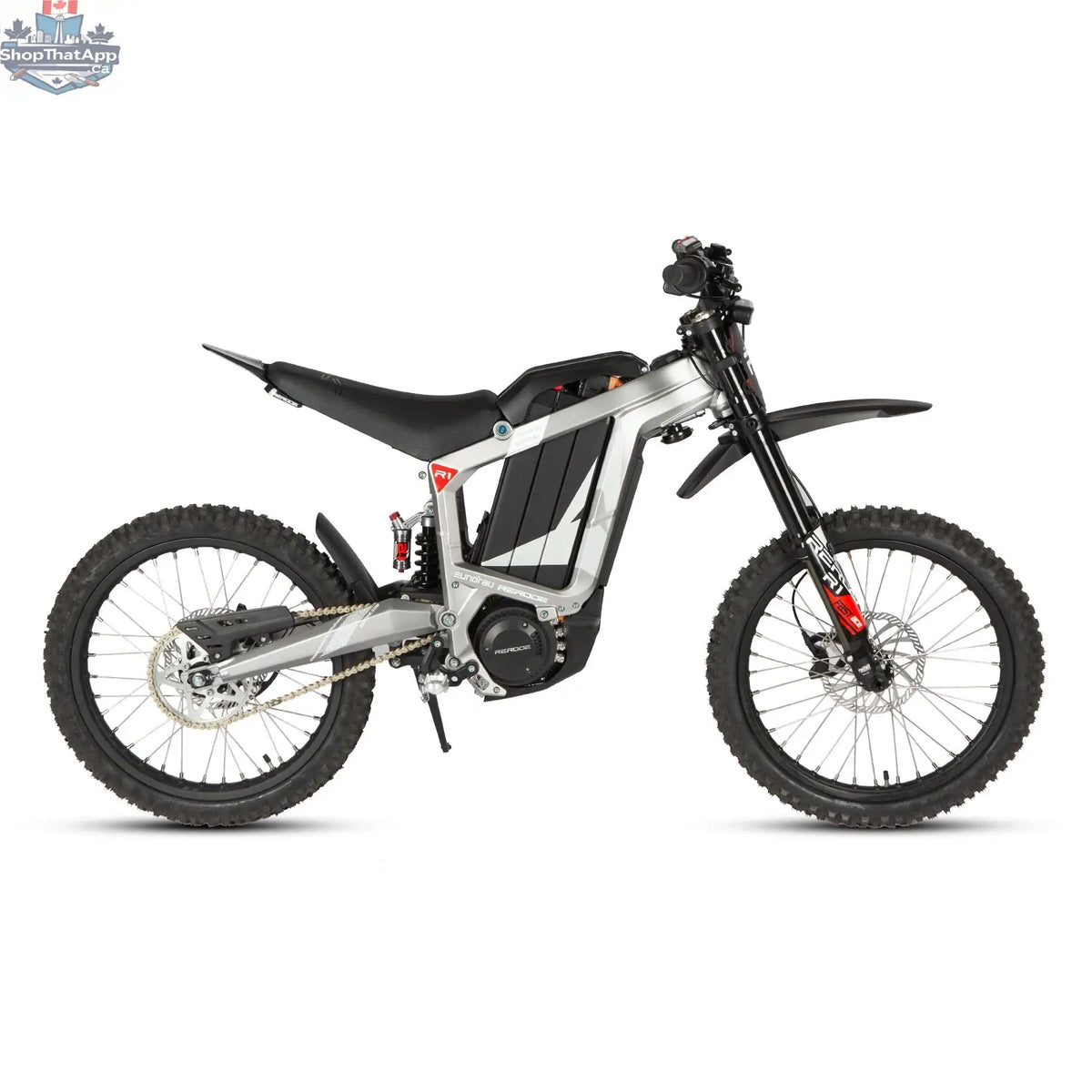 E-Vélo EUNORAU Quebec EKIDS16 1.0 R1 e-dirt bike for kids with a sturdy frame, colorful design, and safety features.