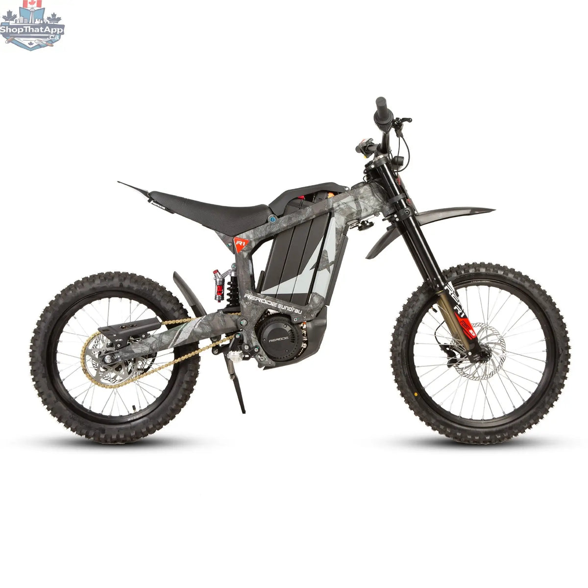 E-Vélo EUNORAU Quebec EKIDS16 1.0 R1 e-dirt bike for kids, featuring a compact frame, colorful design, and safety features.