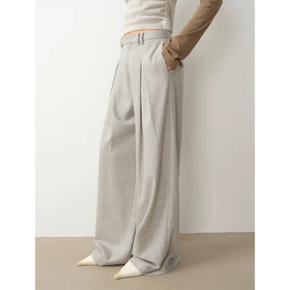 City Stroll Wool-Blend Wide-Leg Trousers - Casual and Relaxed Double-Pleated Design - Shopthatapp.ca