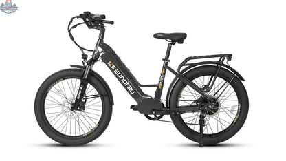 E-Vélo EUNORAU QUEBEC META24 1.0 electric bicycle with sleek frame and modern design, ready for urban commuting.