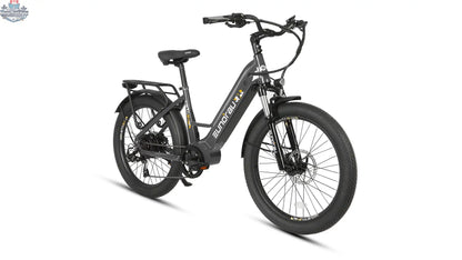 E-Vélo EUNORAU QUEBEC META24 1.0 electric bicycle with sleek frame and modern design, ready for urban commuting.