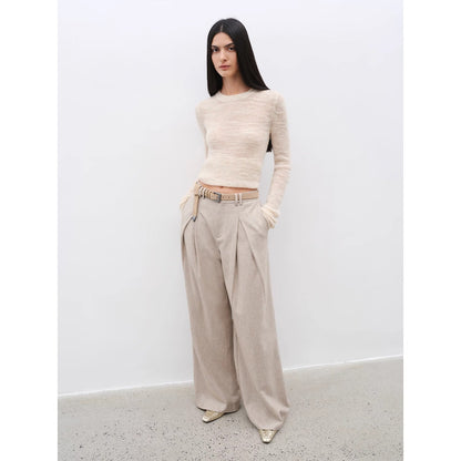 City Stroll Wool-Blend Wide-Leg Trousers - Casual and Relaxed Double-Pleated Design - Shopthatapp.ca
