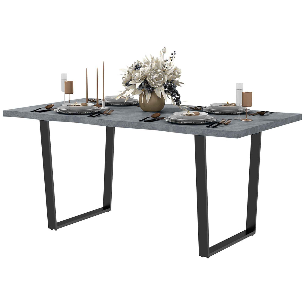 Ashton 63" Dining Table with Wave-edged Tabletop and Steel Legs-Cement Grey
