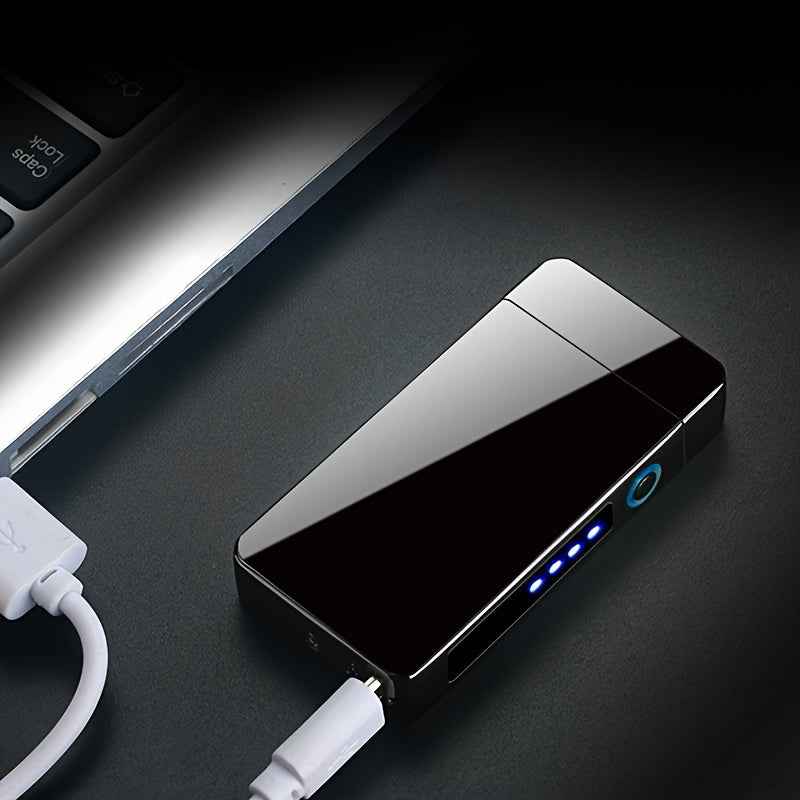 1pc Hot Electric Windproof Metal Lighter, Double Arc Flameless Plasma Rechargeable USB Lighter, LED Power Display Touch Sensor Lighter Christmas Gift