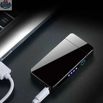 777tech plasma rechargeable lighter with metal body, double arc flameless electric ignition, LED display and touch sensor.