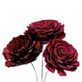 Burgundy Sola Wood Roses – Large 4-Inch Blooms, Set of 3 Handmade Stems