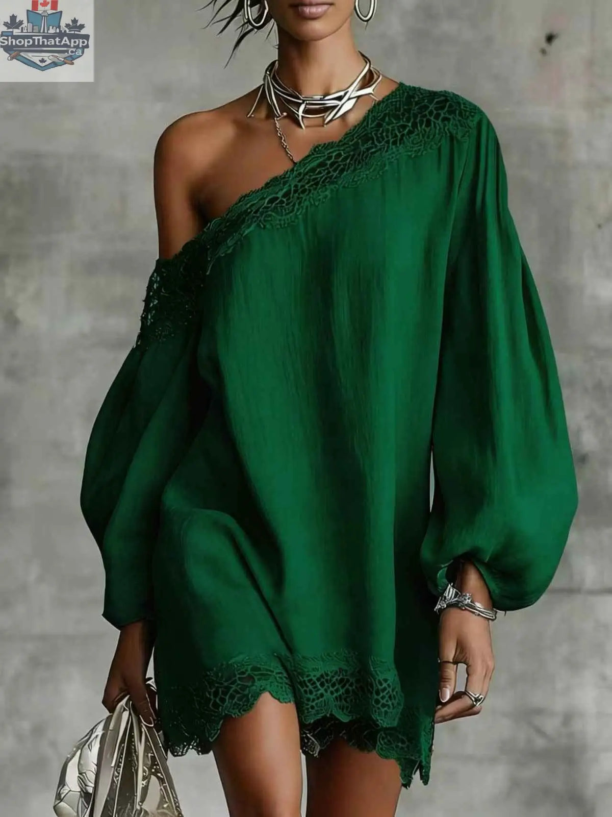 Women's Off-Shoulder Long Sleeve Mini Dress | Lace Trim Dress - Shopthatapp.ca