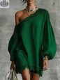 Women's Off-Shoulder Long Sleeve Mini Dress | Lace Trim Dress - Shopthatapp.ca