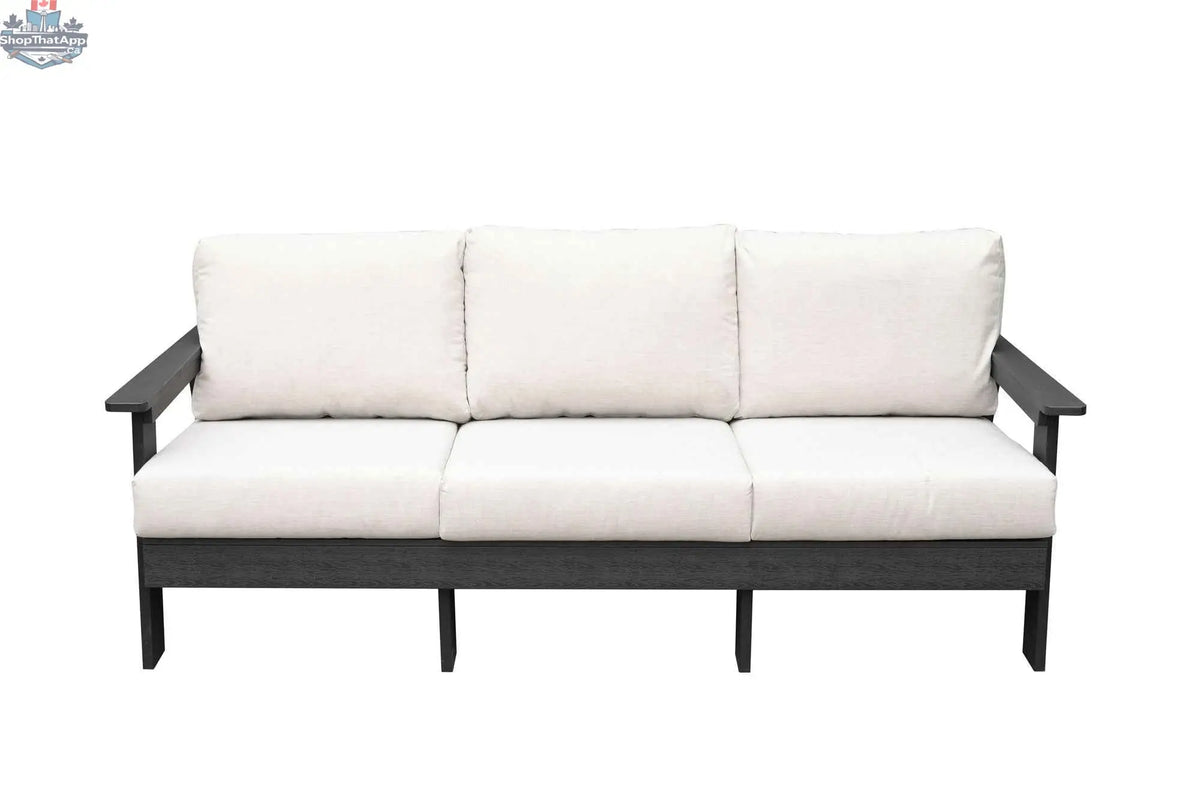 Krikacy hazelnut outdoor sofa with Sunbrella® cushions and durable polymer frame, suitable for patio or garden seating.