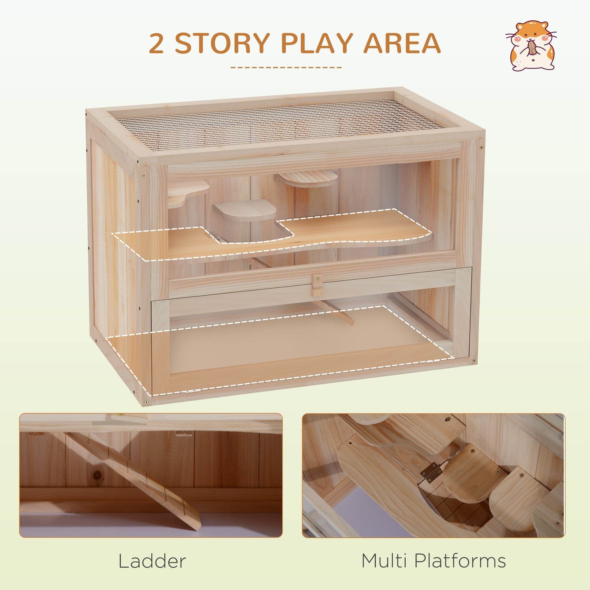 2- Tier Wooden Crafted Hamster Rodent Habitat Cage