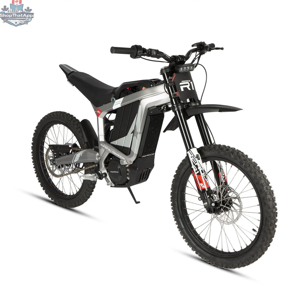 E-Vélo EUNORAU QUEBEC EKIDS16 1.0 R1 electric dirt bike for kids, showing its compact frame and colorful design.
