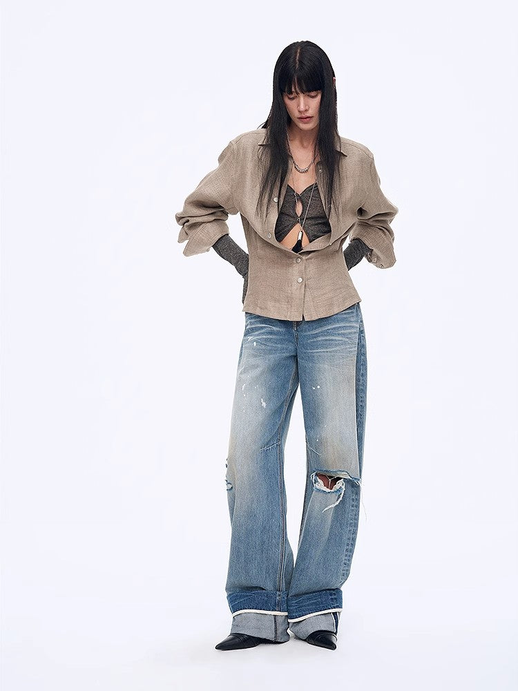 Berlin Afternoon Tea Waist Shirt - Refreshing Breathable Twill Linen Deconstructed Silhouette Old Money Style Top - Shopthatapp.ca