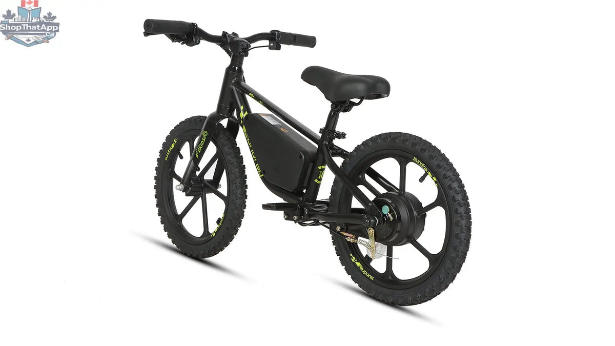 E-Vélo EUNORAU QUEBEC EKIDS16 1.0 electric bicycle with sleek frame, handlebar, and wheels for eco-friendly commuting.