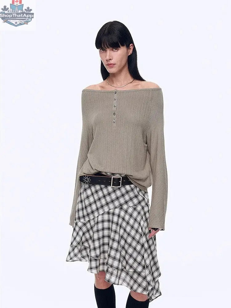 "Fashion Law" Casual One-shoulder Raglan Sleeve T-shirt Top - Shopthatapp.ca
