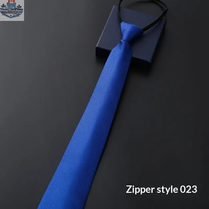 Mens Business Formal Zipper Tie With Blue Stripes - Shopthatapp.ca