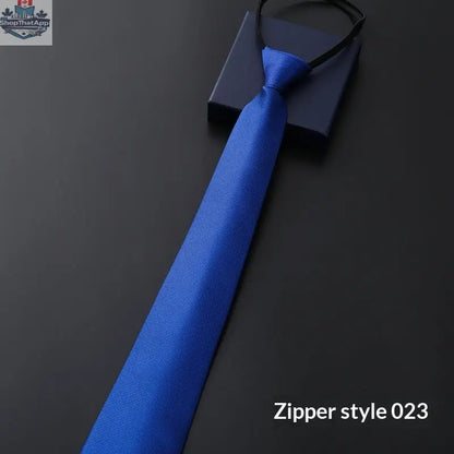 Mens Business Formal Zipper Tie With Blue Stripes - Shopthatapp.ca