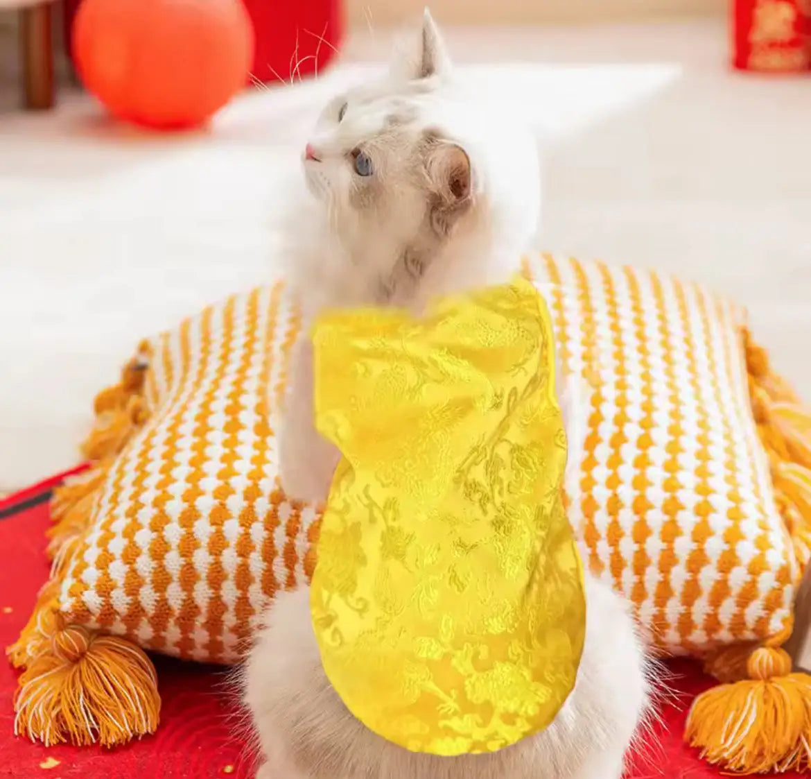 Golden Fortune Chinese New Year Pet Shirt | Merry Christmas Dog Hoodie in Yellow Brocade Lunar Top - Shopthatapp.ca