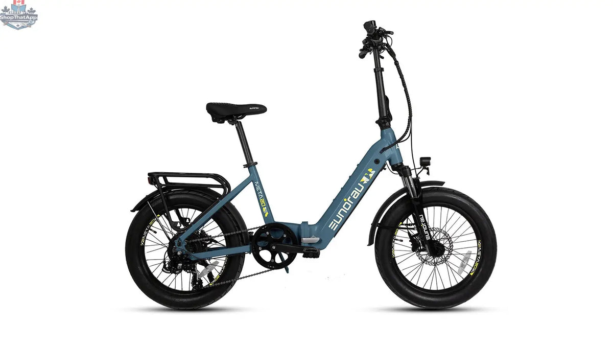 E-Vélo EUNORAU QUEBEC META20 1.0 gaming electric bicycle with sleek frame and handlebar controls, ready for outdoor riding.