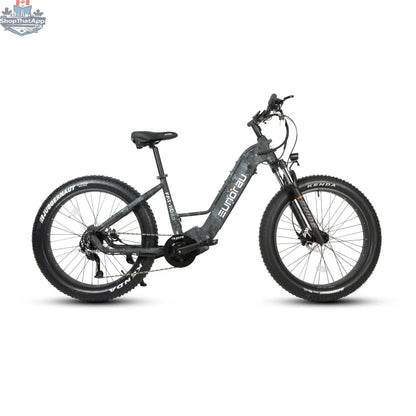E-Vélo EUNORAU QUEBEC FAT-HD 2.0 Hunter X7 electric bicycle with rugged tires and sleek frame for versatile outdoor riding.