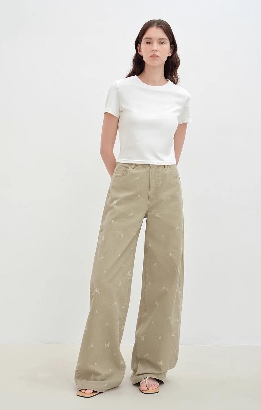 Carol Pie Calla Lily Print Wide-Leg Jeans for Women - Loose High-Waisted Design - Shopthatapp.ca