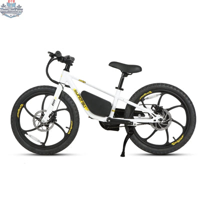 E-Vélo EUNORAU QUEBEC EKIDS20 1.0 electric bicycle with sleek frame and 20-inch wheels, ideal for urban commuting.