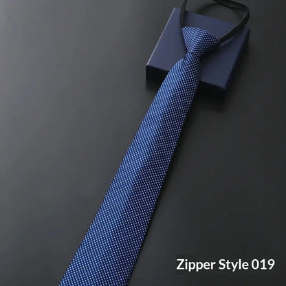 Mens Business Formal Zipper Tie With Blue Stripes - Shopthatapp.ca