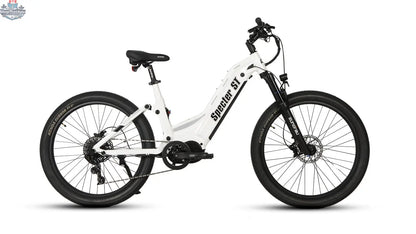 E-Vélo EUNORAU Quebec Specter-ST 2.0 electric bicycle with black frame, front suspension, and sleek design.