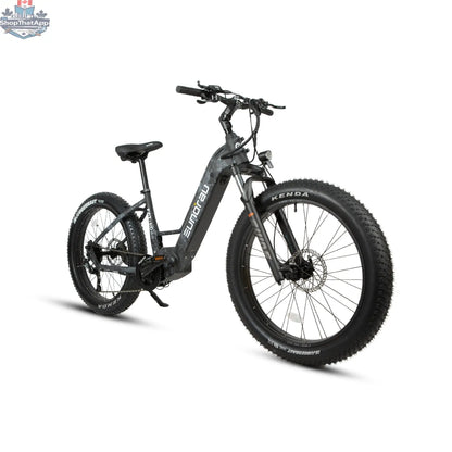 E-Vélo EUNORAU QUEBEC FAT-HD 2.0 Hunter X7 electric bicycle showing its rugged frame and fat tires for versatile gaming and riding.