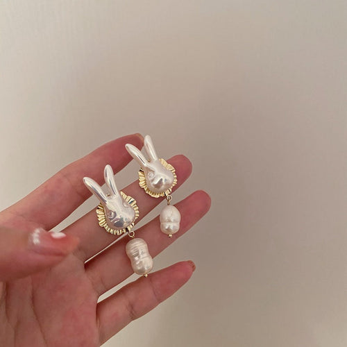 925 Silver Bunny Pearl Earrings with Cute Baroque Pearls - Shopthatapp.ca