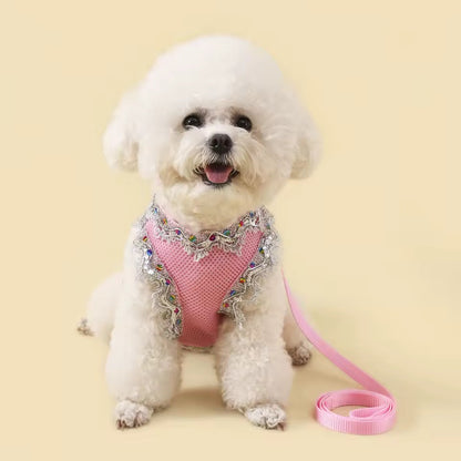 Crystal Dog Harness and Leash Set - Luxury Lace Designer Pet Wear - Shopthatapp.ca