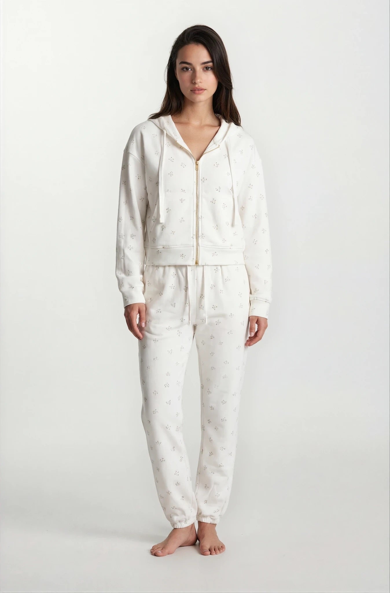Camille Cotton Floral Zip Hoodie Jogger Set 2PC Leisure Outfit - Shopthatapp.ca