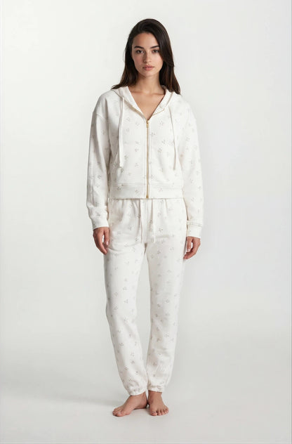 Camille Cotton Floral Zip Hoodie Jogger Set 2PC Leisure Outfit - Shopthatapp.ca