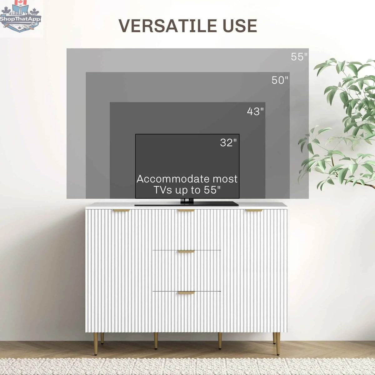 White Ellis Modern Kitchen Cabinet with 3 drawers by SLOTH Nation, stylish buffet or hallway storage cabinet.