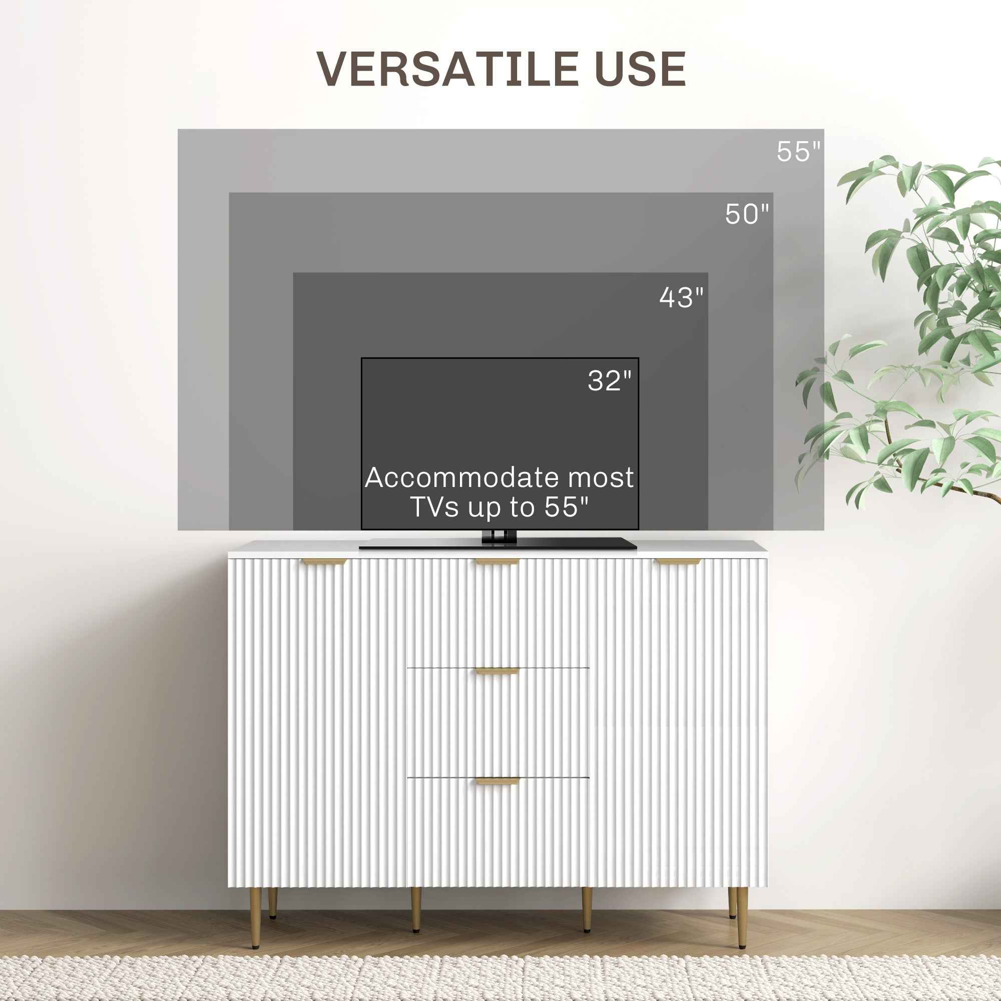 Ellis Modern Kitchen Buffet/Hallway Cabinet with 3 Drawers-White