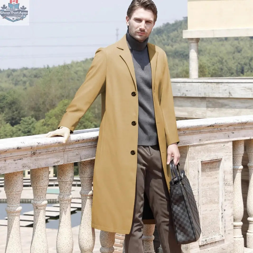 Men's Casual Extended Above The Knee Woolen Trench Coat - Shopthatapp.ca